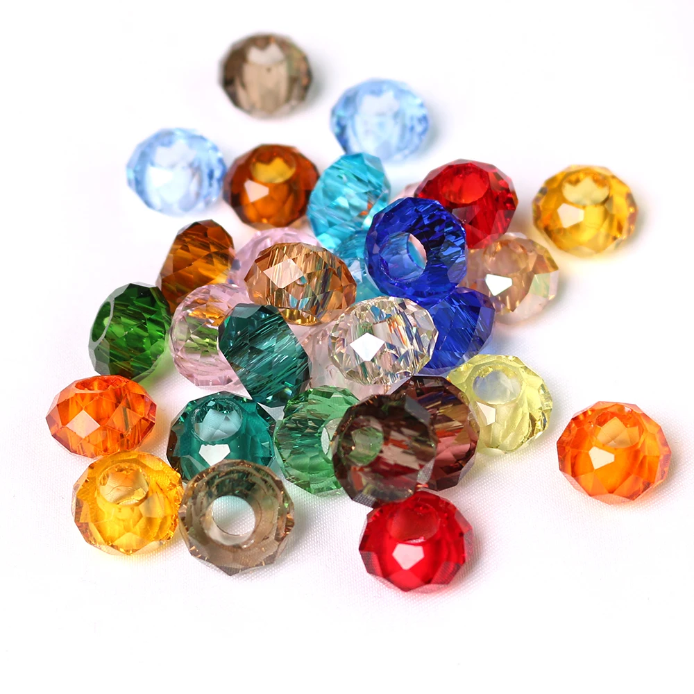 20Pcs Crystal Glass Big Hole Beads 8x14mm Red Spacer Large Hole Beads Bracelet DIY Jewelry Faceted Rondelle Crafts Wholesale