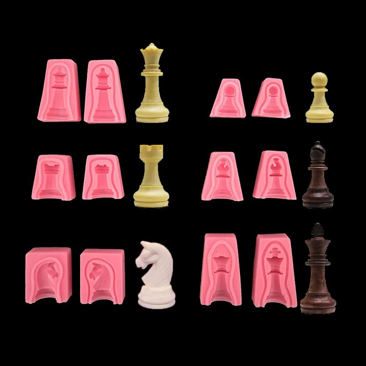 Chess Silicone Mould 3D Cake International Chess King Queen Knight Rook Pawn Bishop Mold Silicone Fondant Cake Chocolate Molds