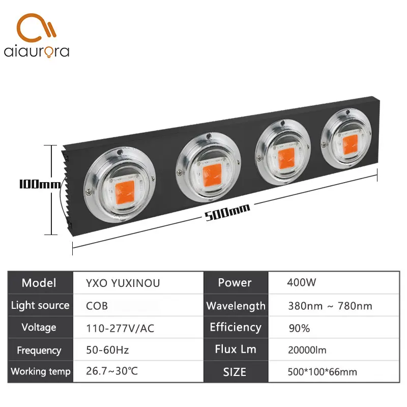 مصباح التنمية Led COB, LED طيف كامل 100W 200W 300W 400W، مصباح تنمو للخضروات والزهرة، ضوء نباتات الدفيئة المائية الداخلية