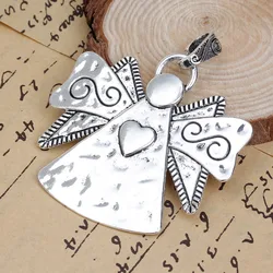 Hot Angel Pendant For For Handmade Necklace Zinc Based Alloy Silver Color Pendants Wing Heart Carved DIY Components Charms, 2PCs