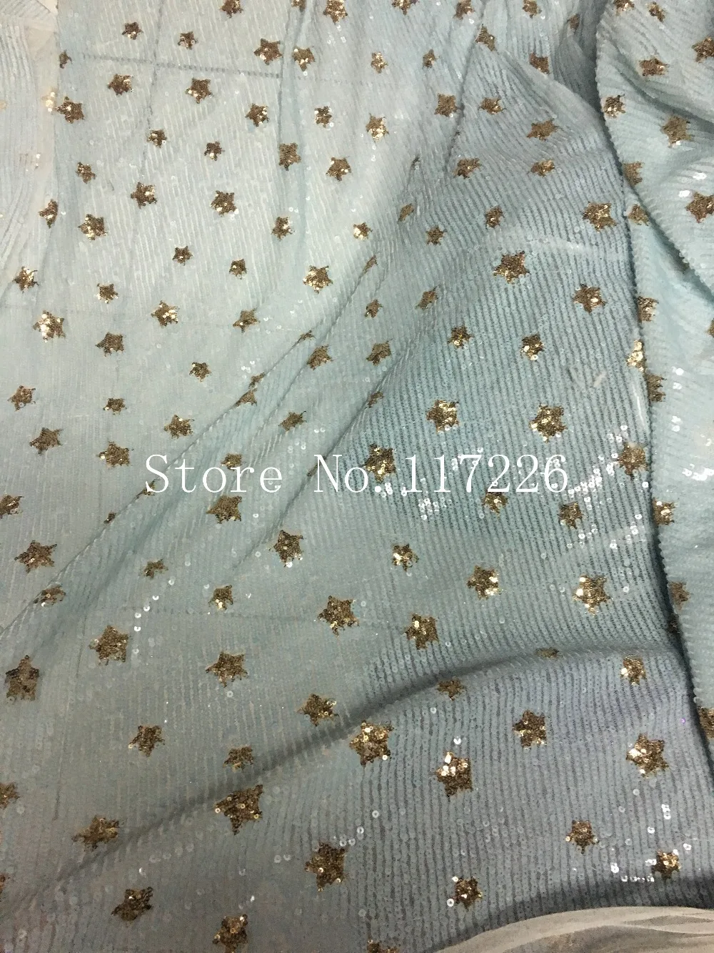

fashionable five star design JRB-1142 african net lace fabric super quality embroidery tulle fabric with sequins in light blue