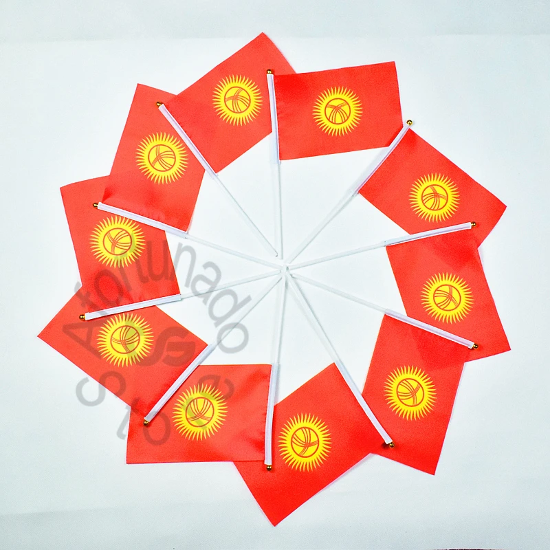 Kyrgyzstan 14*21cm 10pieces Banner  Hand waving Flag National Flag for meet,Parade,party.Hanging,decoration