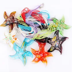 Fashion Beauty Wholesale 6pcs Handmade Murano Lampwork Glass Mix Color Millefiori Starfish Pendants Charms Necklace Hot sell