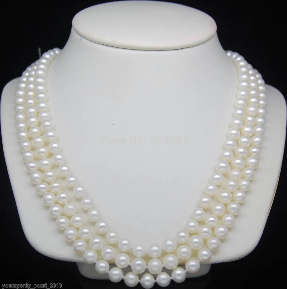 

Triple Strand Fine 7-8mm AAA white pearl necklaces 16" 17" 18"