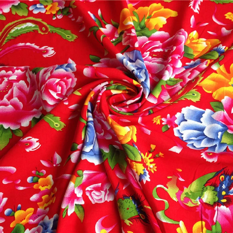 50cm*145cm Chinese jubilant style print rayon fabric peony phoenix print bourette cloth sewing Sleepwear tissu material