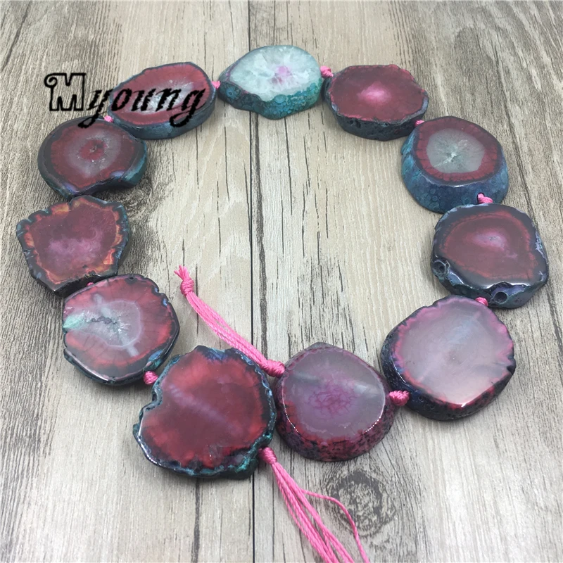 Freeform Wine Red Agates Slice Beads with Blue Edges,Agat Druzy Slab Pendant Beads For Jewelry Making  MY1703