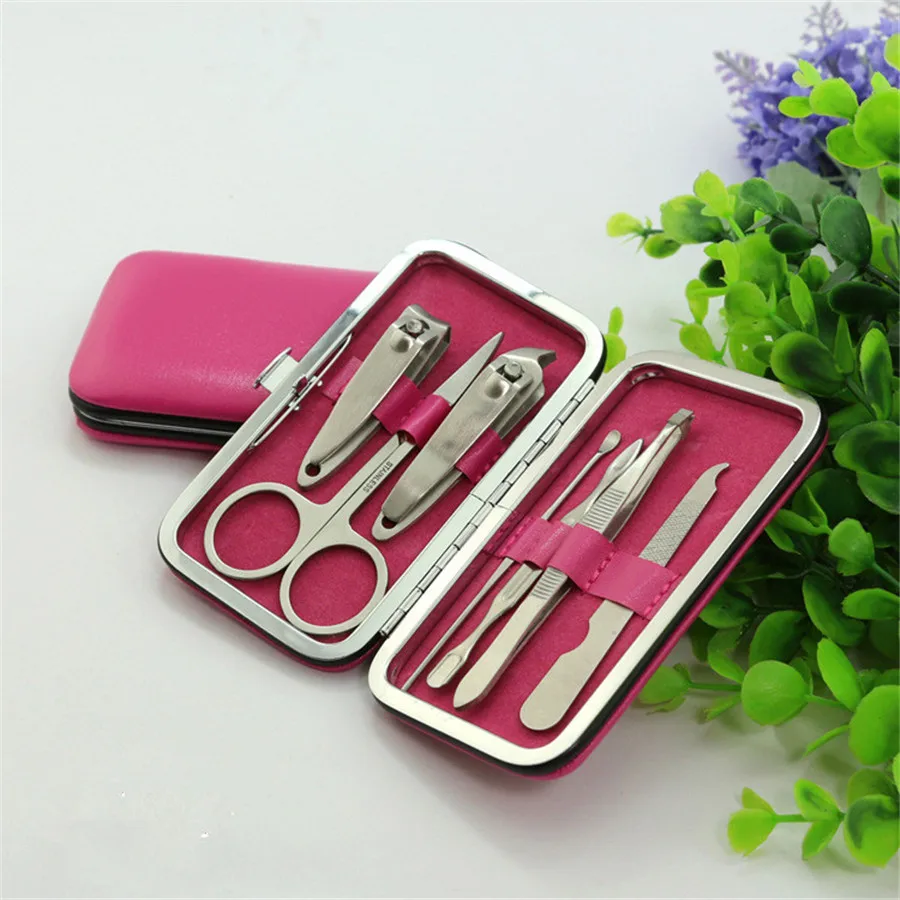 7 Pcs/Set Professional Nail Clippers Cuticle Nipper Pedicure Manicure Cleaner Ear Picker Kit Case Beauty Tool Home Essential