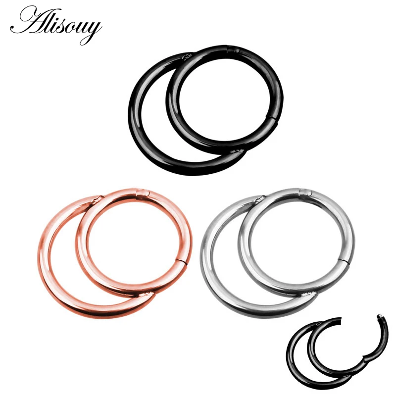 1PC 6 Styles Double Layers Steel Clicker Segment Nose Hoop Rings Hinged Ear Nose Septum Piercing Women Men Body Jewelry Ombligo