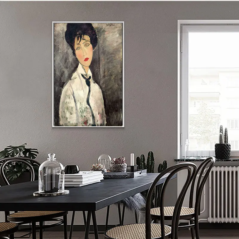 Woman in a Black Tie Modigliani  painted Famous Oil Painting Reproduction Print Poster Canvas Wall Art Decor Home