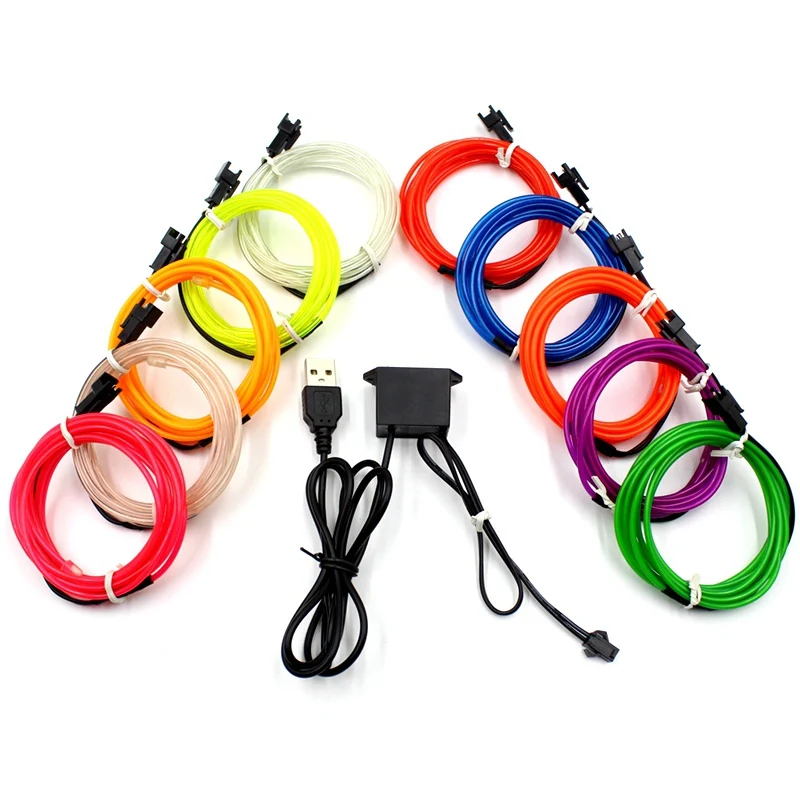 Imagem -04 - Flexível Neon Led Light Strip el Wire m m m m 10m Macio Eletroluminescente Parte para o Halloween Natal Bicicleta Decoração de Roupas