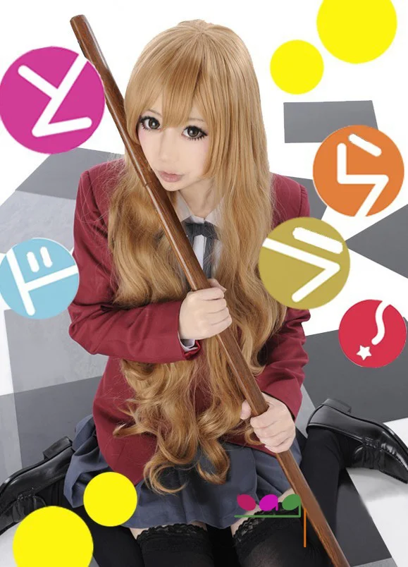 TIGER DRAGON Toradora! Aisaka Taiga 80cm Long Linen Brown Wavy Heat Resistant Cosplay Costume Wig