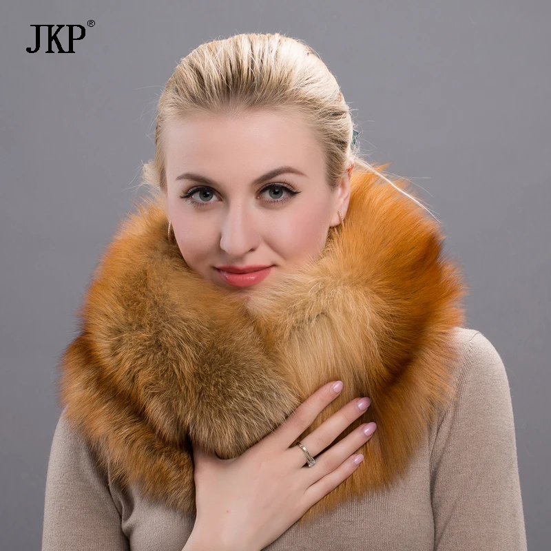 JKP Real Fox Fur Scarf Party Luxury Brand Women Real Winter Fox Fur Scarves Natural One-Piece Fox Fur Collar Warm Soft