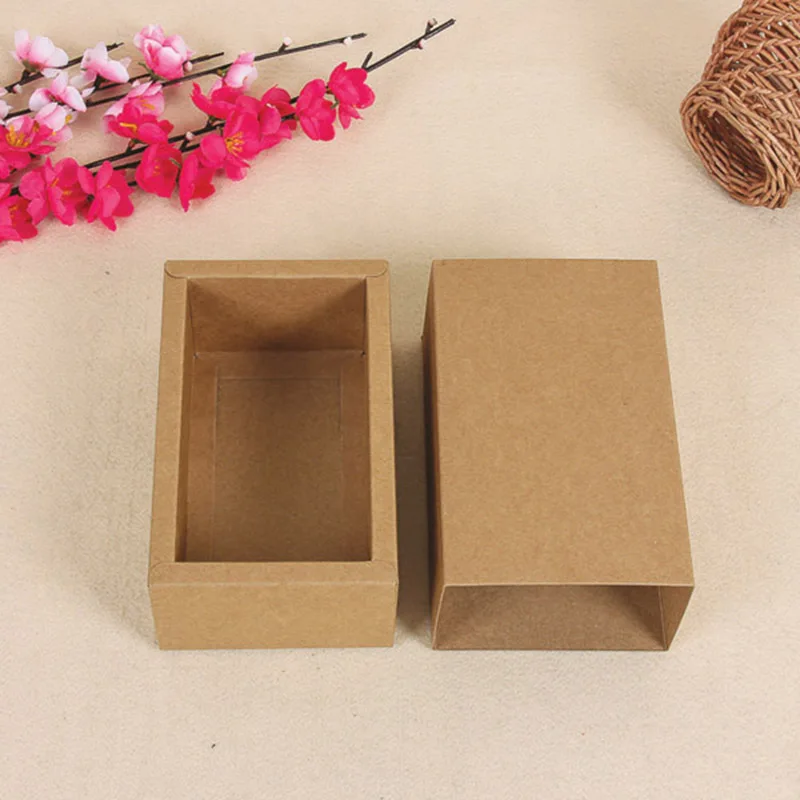 Retail 20Pcs/Lot 16*9+5cm Kraft Paper Packing Box Retro Cardboard Drawer Boxes For Soap Cosmetics Gift Perfume Packing Boxes