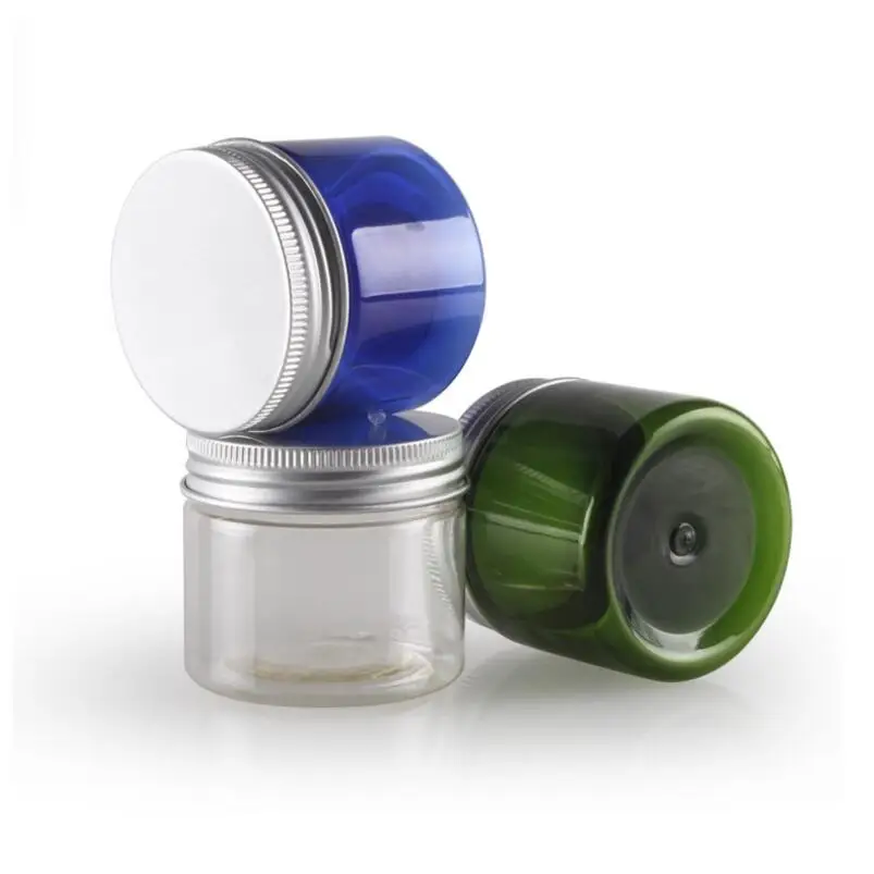 50g Transparent Plastic PET Jars With Aluminum Lid Blue Clear Empty Cosmetic Sample Jar With Lid LX1282