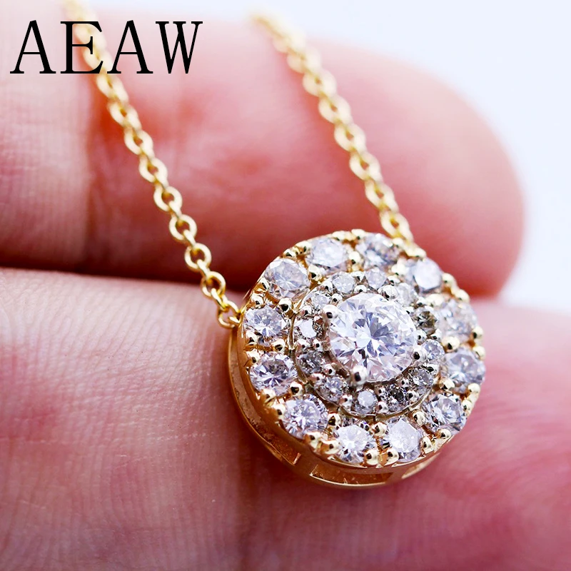 AEAW Real 10K White And Yellow Gold  Lab Grown 3mm Moissanite Diamond Pendant with Chian Necklace For Women