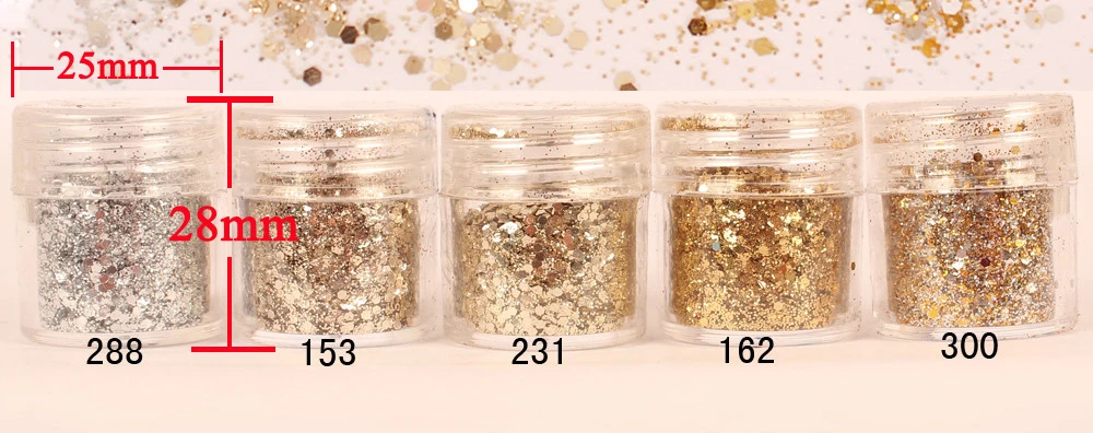 Nail 1 Jar/Box 10ml Champagne Silver Gold Mixed Glitter Powder Sequins Powder For Gel Nail Art Decoration 5-03