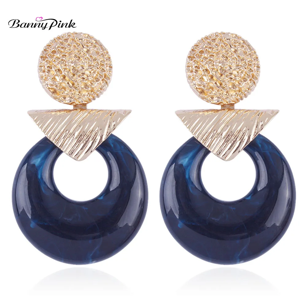 Banny Pink Large Hollow Round Circle Statement Studs Earrings For Women Chunky Geometric Pendant Prevent Allergy Post Earrings