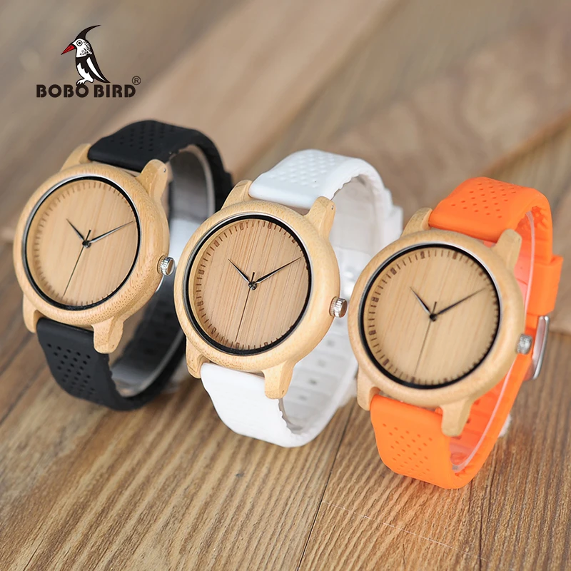 BOBO BIRD Women Watches Ladies\' Luxury Bamboo Wood Timepieces Silicone Straps relojes mujer marca de lujo CustomGifts for Girls