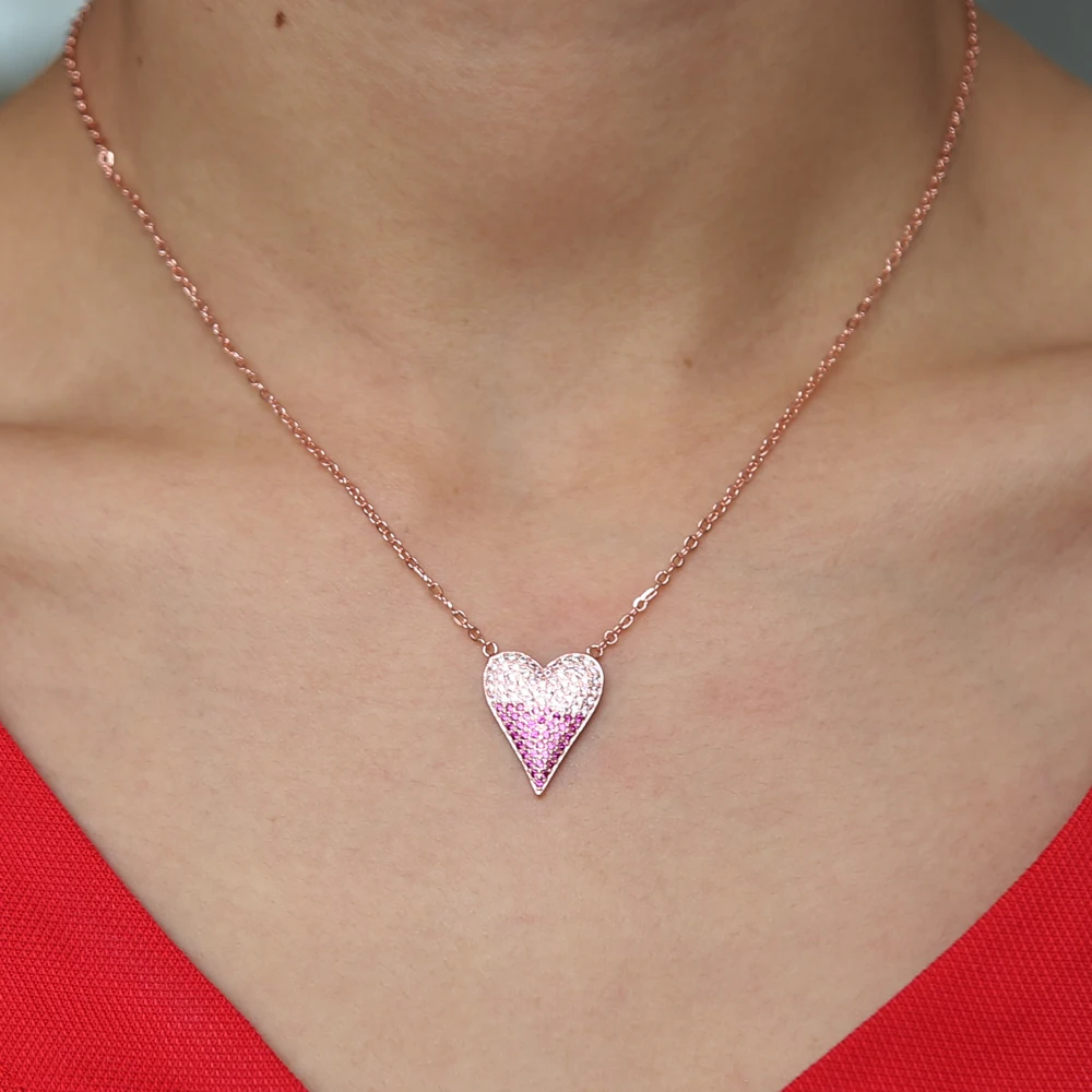 rose gold mix color Love Heart red Romantic Heart Pendant Necklaces Jewelry for Women Summer Decoration Chic jewelry design