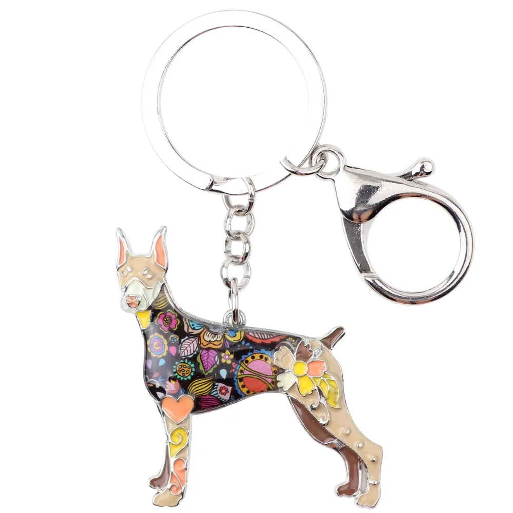 WEVENI Enamel Alloy Doberman Dog Key Chain Key Ring Bag Charm Car Wholesale Keychain Accessories New Fashion Jewelry For Women