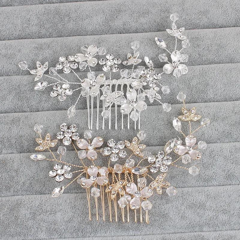 

Floralbride Art Deco Handmade Clear Rhinestones Crystal Pearls Flower Wedding Hair Comb Bridal Hair Accessories Women