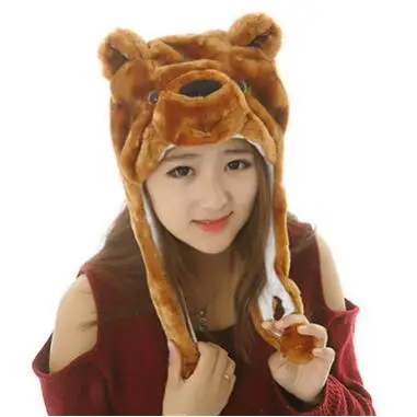 Cute Funny Plush Faux Fur Animal Stuffed Beanie Hood Hat Winter Adult Womens Mens Children Kids Boys Girls Warm Cosplay Costume