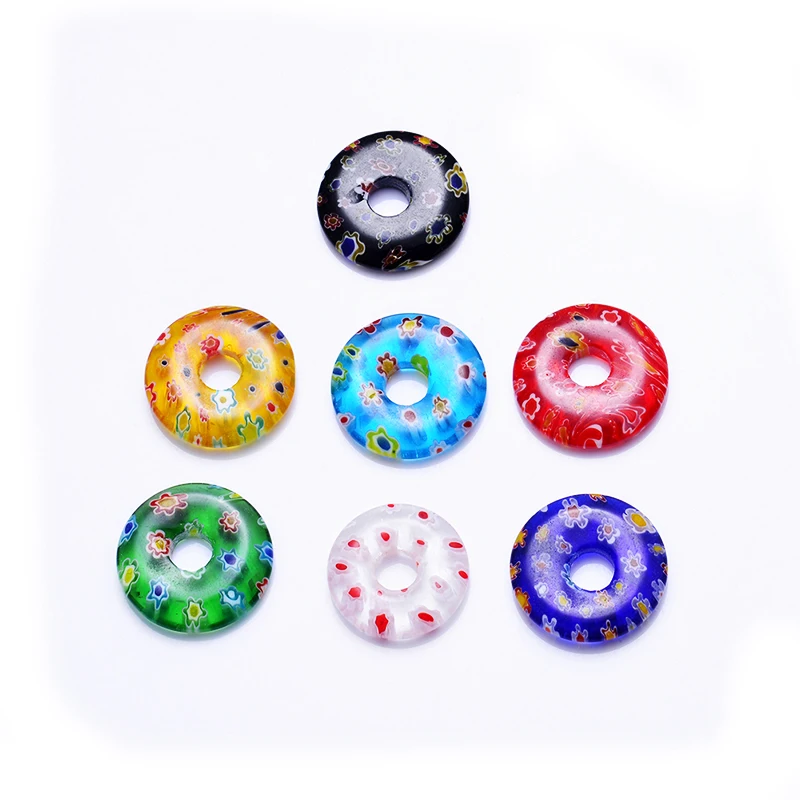 10pcs/lot new arrival color mixed big hole 6mm flat round rondeller circle lampwork glass beads for DIY jewelry making