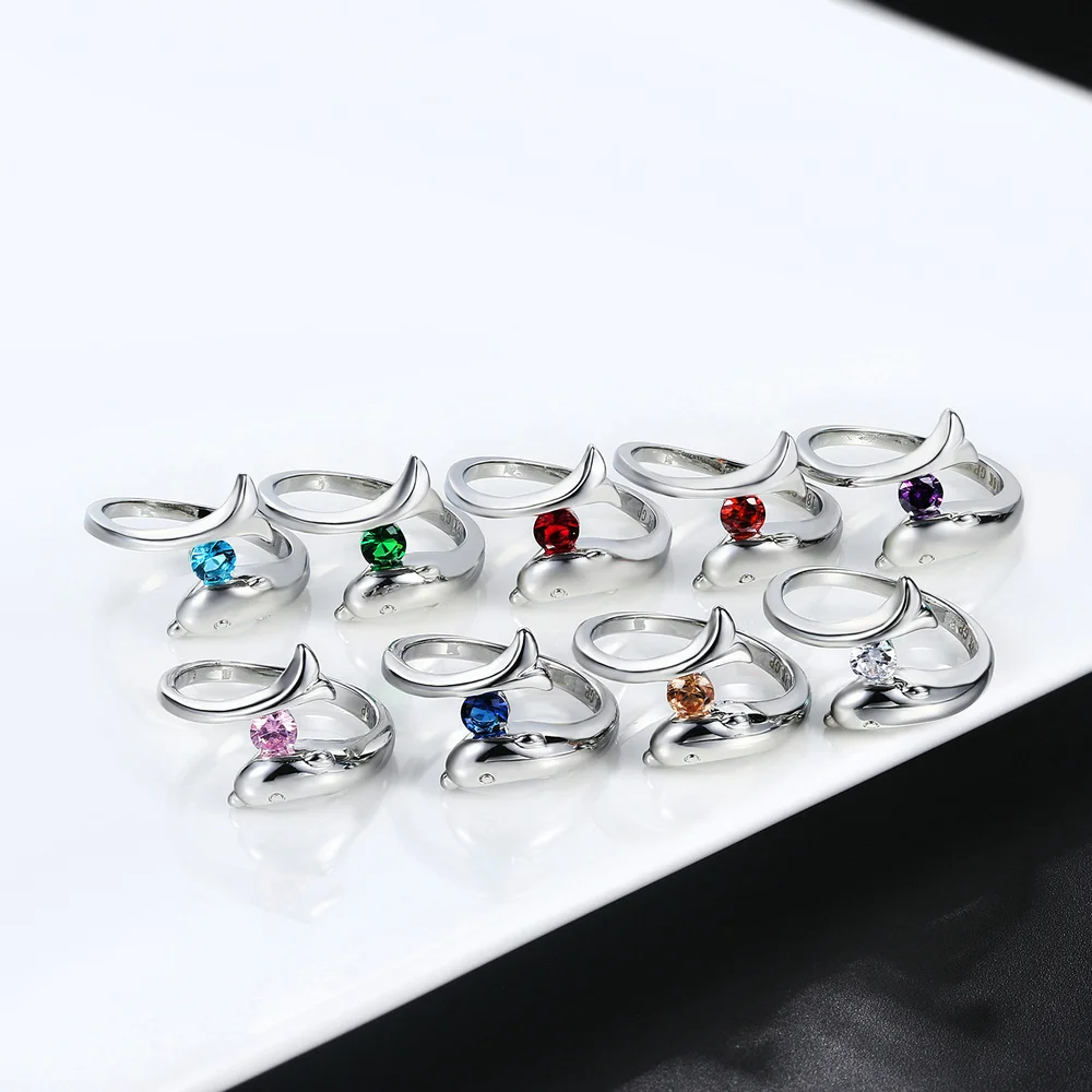 2024 New Cute Dolphin Rings For Women Girls Birthday Gift Inlaid With Colorful Birthstone Charm Jewelry Ring DWR788M