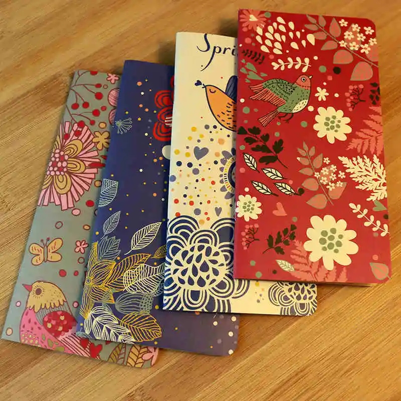 1pcs Portable Notebook Birds and Flower Obsessed Memo pad Kraft Paper Diary Book Soft Copybook Student A6474