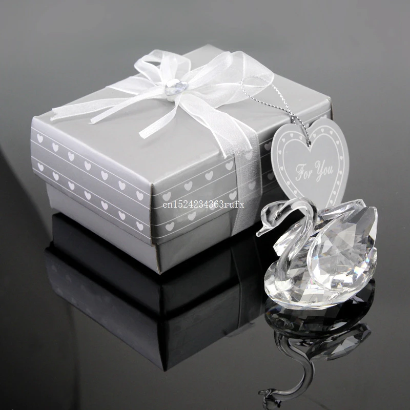 100pcs Wedding Gift Swan Crystal Wedding Souvenir in Gift Box for Baby Shower Boy Girl Party Birthday Favor Box