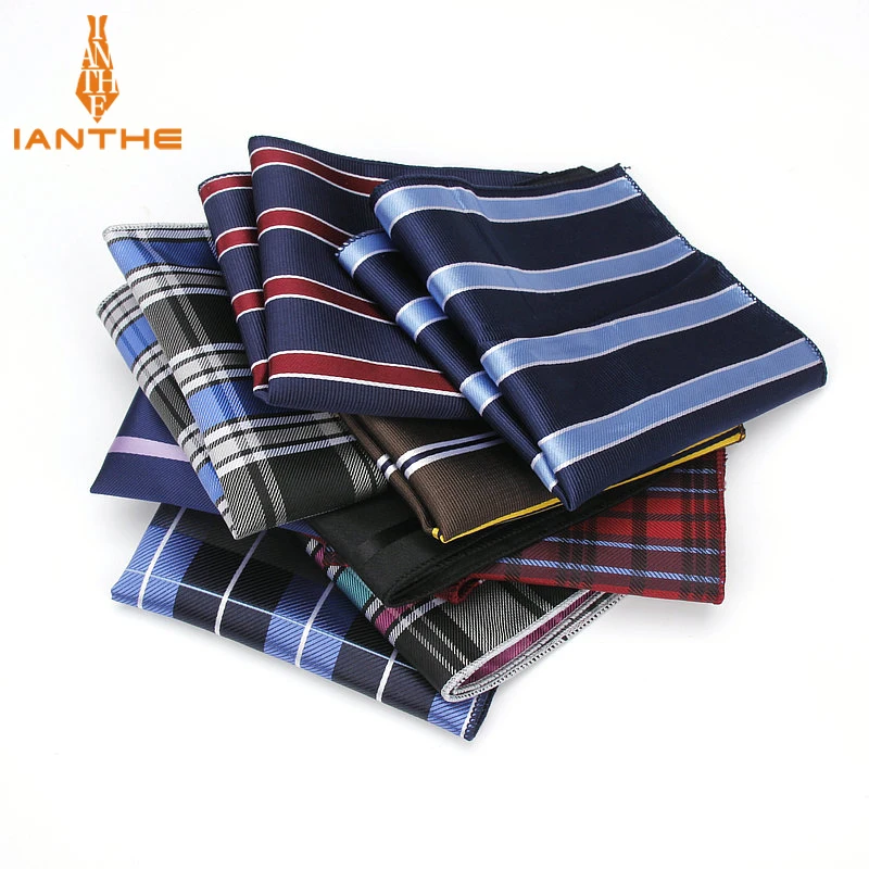 Luxe heren Zakdoek Gestreepte Plaid Wowen Jacquard Zakdoeken Polyester Hanky Business Check Pocket Plein Borst Handdoek 23*23 CM