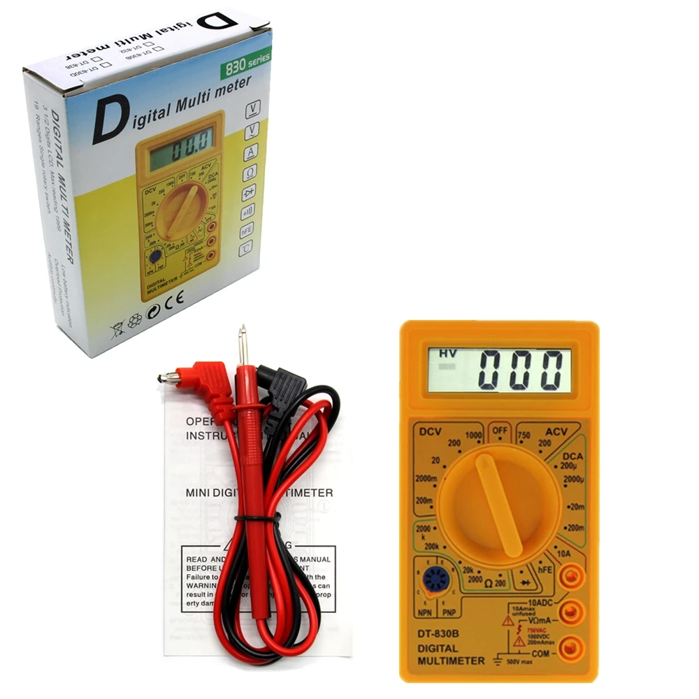 LCD Digital Multimeter AC/DC 750/1000V Digital Mini Handheld Multimeter For Voltmeter Ammeter Ohm Tester Meter With Probe DT830B