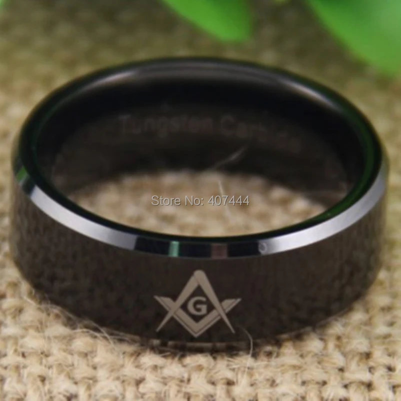 

Free Shipping YGK JEWELRY Hot Sales 8MM Comfort Fit Freemason Masonic Mason The New Black Tungsten Wedding Ring