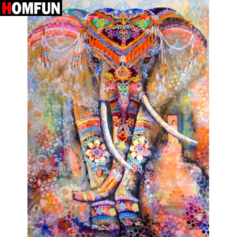 

HOMFUN Full Square/Round Drill 5D DIY Diamond Painting "Animal Elephant" Embroidery Cross Stitch 3D Home Decor Gift A12408 BK01