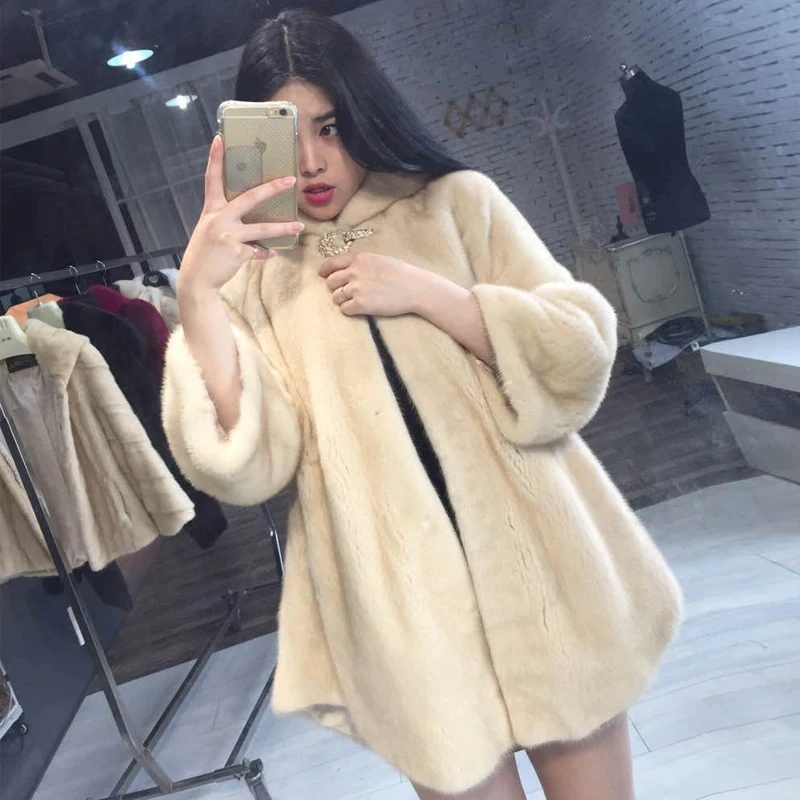 New Luxury Winter Women Coats Nature Fur Full Pelt Real Top Fashion Knitted With Hood Women's Natural Coat Warm For Lady