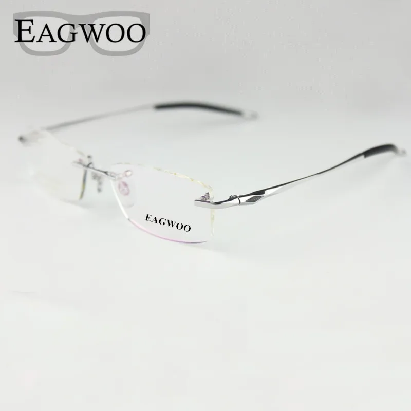 Eagwoo Pure Titanium Eyeglasses Rimless Optical Frame Prescription Spectacle Frameless Glasses For Men Eye glasses Silicon Foot