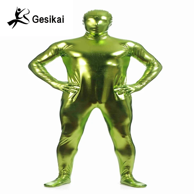 Men\'s Metallic Shiny Zentai Full Bodysuit Back Zipper Costum Made Tights Suits Men\'s Full Bodysuit Cosplay Halloween Costumes