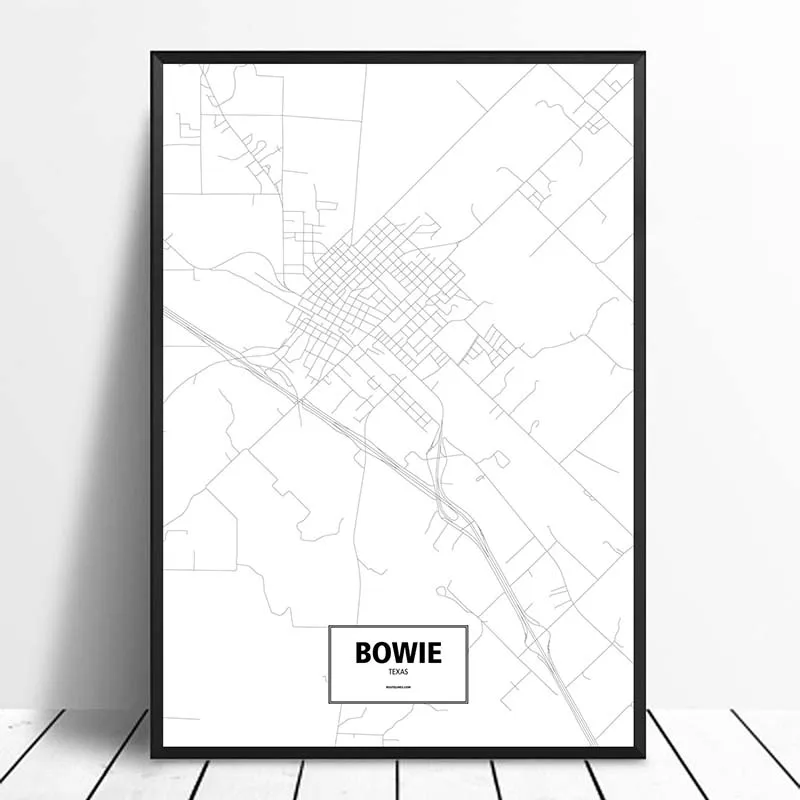 BOWIE, TEXAS, UNITED STATES Black White Custom World City Map Posters Canvas Prints Nordic Style Wall Art Home Decor