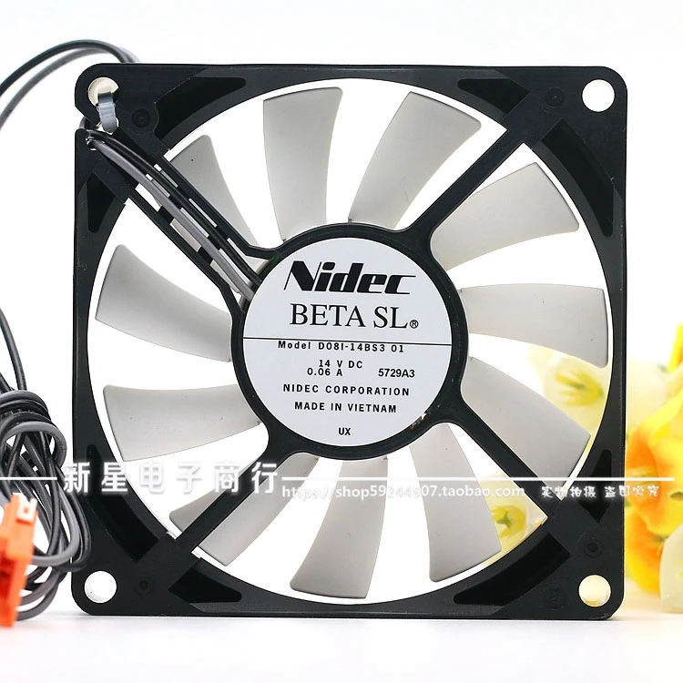 Nidec D081-14BS3 DC 14V 0.06A 80x80x15mm 2-Wire Server Cooling Fan