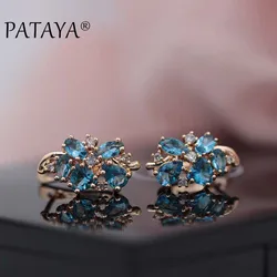PATAYA Multi-Colored Blue Natural Zirconia Short Earrings 585 Rose Gold Color Exclusive Design Jewelry Women Luxury Earrings