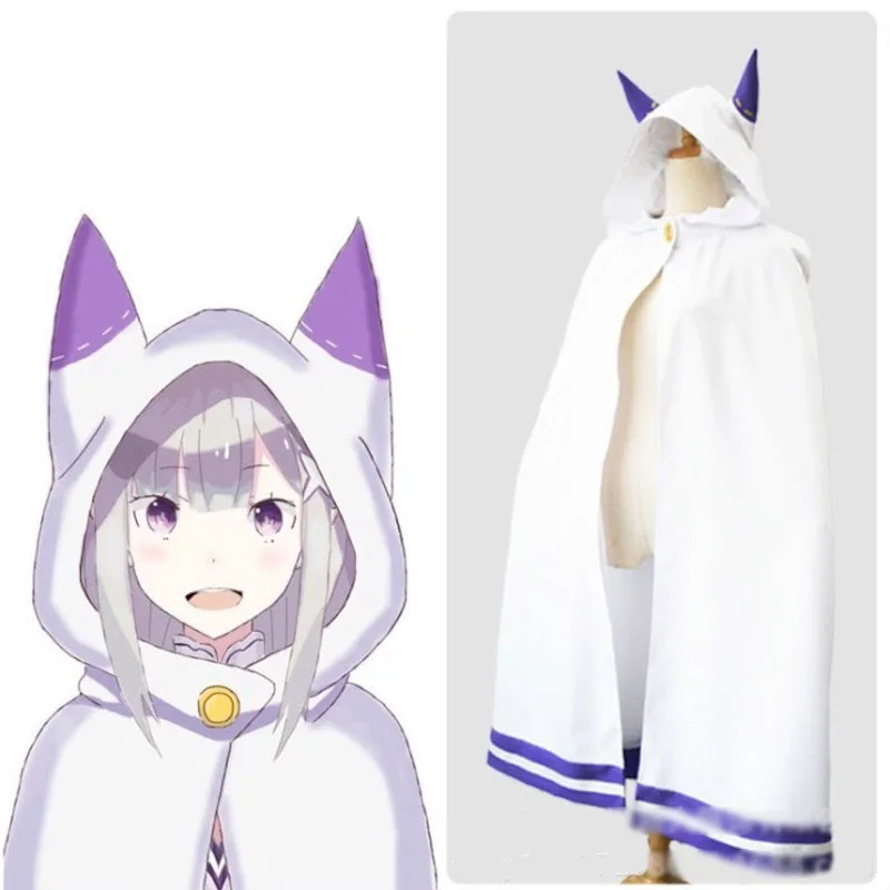 Re:Zero kara Hajimeru Isekai Seikatsu Emilia Cat Ear Cloak Casual Cape Re:Life in a Different World from Zero Cosplay Costume