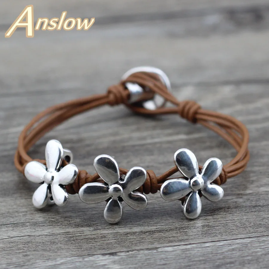 Anslow Modeschmuck 2018 Neue Beste Freundin Freundschaft Vintage Blumen Lederarmband Für Frauen Weihnachtsgeschenk LOW0616LB