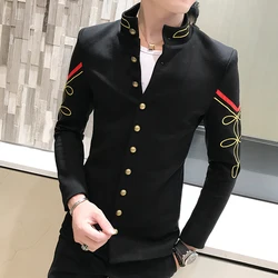 Blazer dourado multi botões para homens, jaqueta justa masculina, jaqueta bomber, roupas da moda, bordado boutique, versão militar, novo