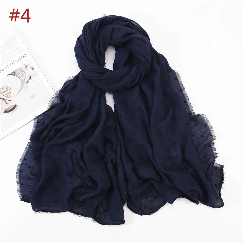 2019 New Cotton Plain Color Jacquard Print Fringe Scarves Shawl Trendy Muslim Wrap Hijab Muffler 22 Color Wholesale 10PCS/LOT