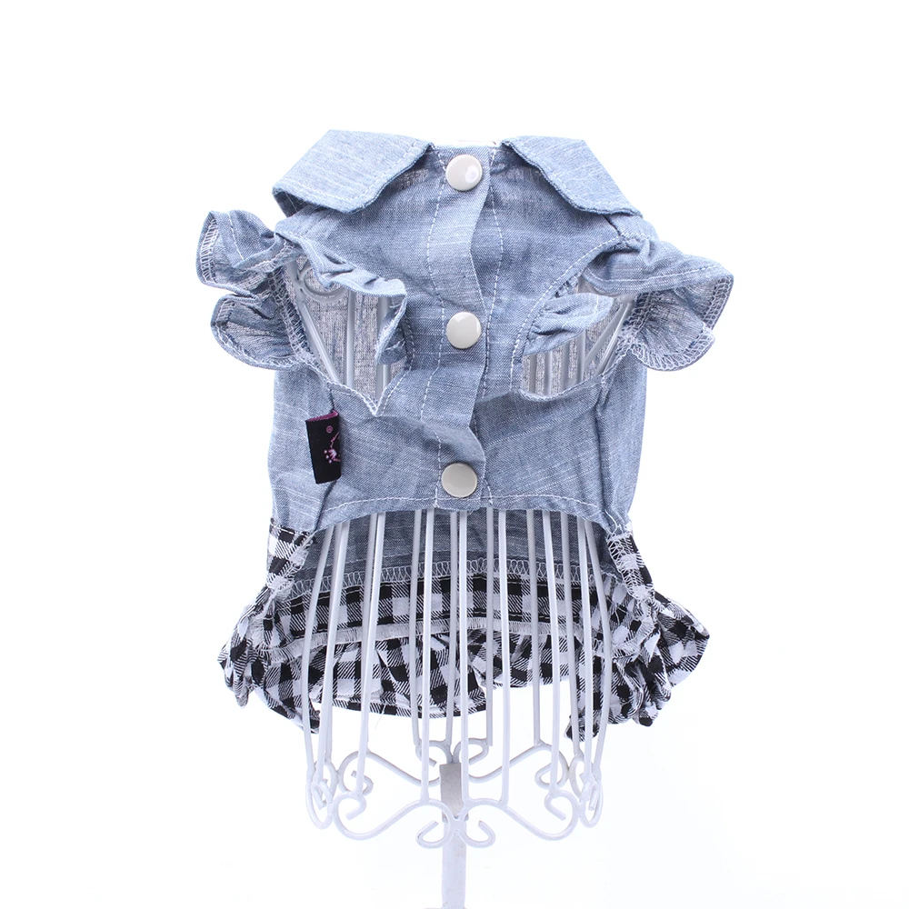 New Denim Dog Cat Dress T-Shirt Jean Plaid Princess Dress Pet Puppy Skirt Spring/Summer Clothes Apparel