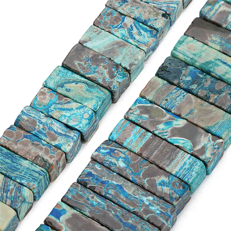 

LOULEUR 5pcs 23X9mm 32X9mm Natural Stones Beads Beach Blue Rectangle Agates Beads for Necklace Bracelet Jewelry Making Finding