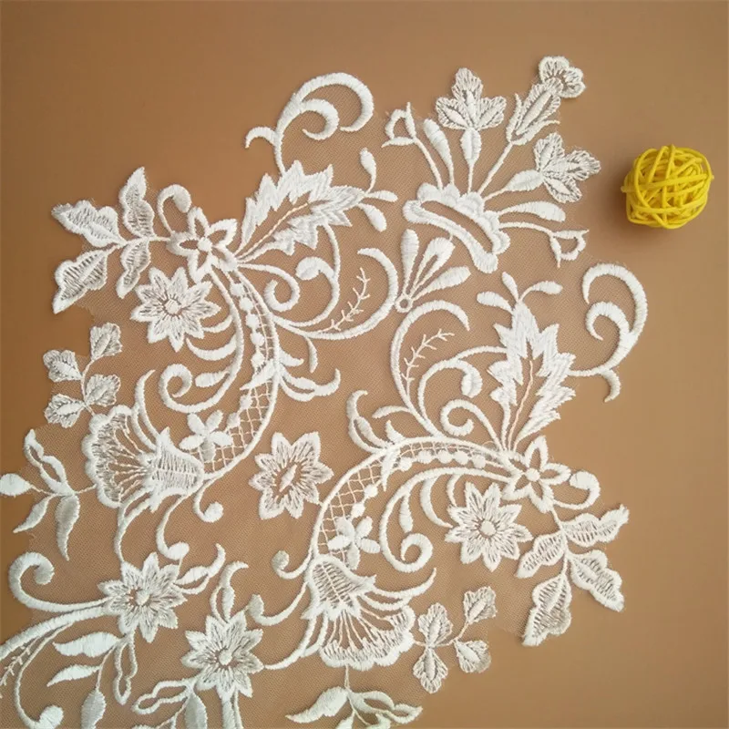 1pc 36X25CM Ivory Gold Rayon Wedding Dress Back Piece Cording Lace Applique Lace Trim Wedding Dress DIY Lace Accessorie BD0301