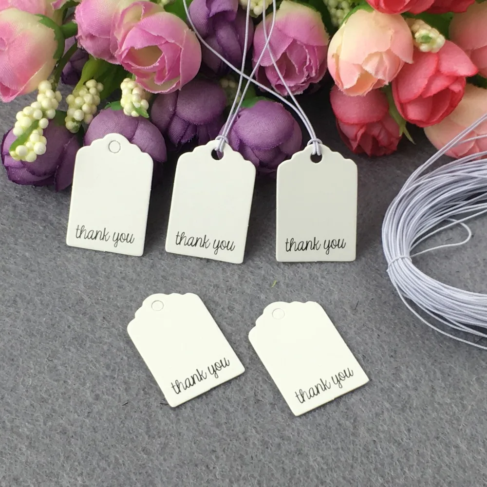 200pcs Thank you Tags+200pcs Strings 3*2cm  Gift Tags Kraft Jewelry Package Hang Tag Paper Card DIY for Box/Gift/Jewelry/wedding