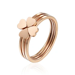 Classic Design Three Heart Ring Combination Stainless Steel Rings For Women Rose Gold Color Clover Jewelry Female Accessories