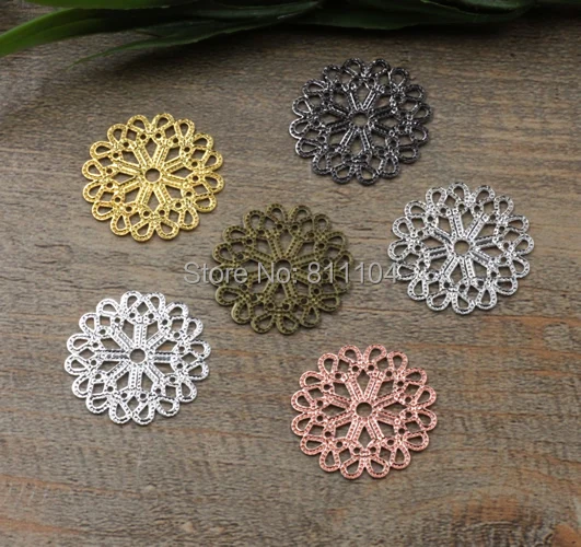 23mm Multi-color Plated Brass Metal Blank Circle Filigree Flower Links Wraps Connectors Jewelry Findings Connectors